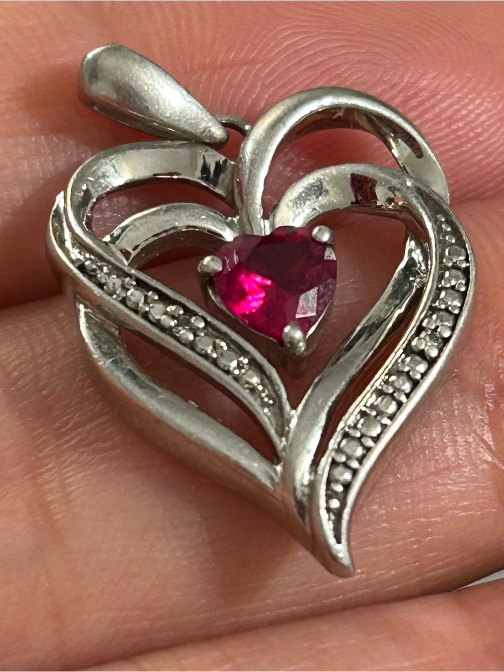 Kay Jewelers Sterling Silver Ruby & Diamond Heart Pendant